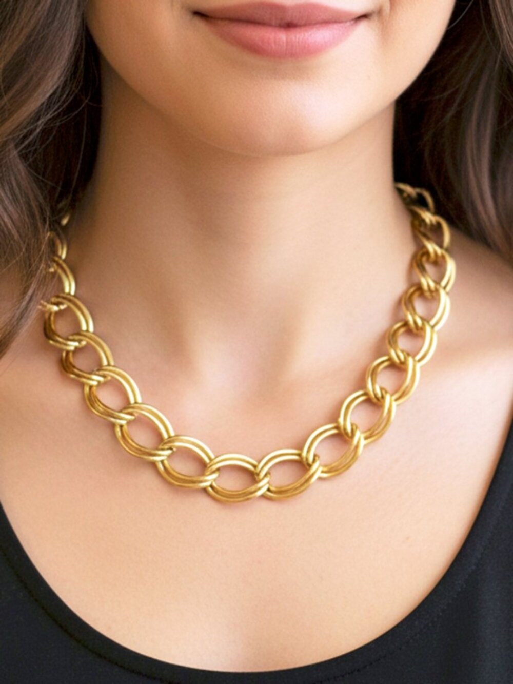 High Quality Gold-Tone Double Link Necklace - Vintage - Great Condition!